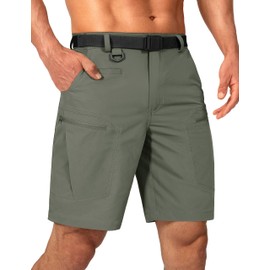 Shallowlulu Mens Cargo Hiking Shorts Water Resistant Quick Dry Lightweight Breathable Tactical Shorts with Nylon Belt, Olive Green, 36W x 10L