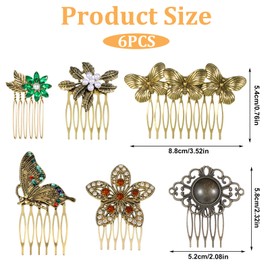 6 Pack Vintage Hair Side Combs for Women Decorative, Retro Pearl Rhinestone Metal Hair Comb Clips with Teeth, Crystal Bridal Hair Piece Pins for Wedding Accessories