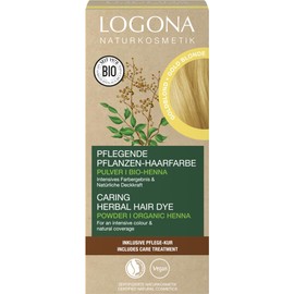 LOGONA Naturkosmetik Nourishing Vegetable Hair Colour, Vegan Hair Colour Powder with Organic Henna for Intense Colour and Shine, Plant Hair Colour in Golden Blonde (Blonde), 1 x 100 g