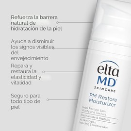 EltaMD Crema hidratante facial PM Restore, hidratante nocturno para cara, restaura la elasticidad y vitalidad de la piel durante la noche, seguro para todo tipo de piel