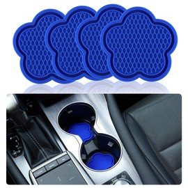 GaRhomxy Car Cup Coaster, 4pcs Universal Non-Slip Cup Holder Coaster, PVC Flower Shaped Car Cup Holder Coaster, Crystal Car Accessories Interior (Blue)