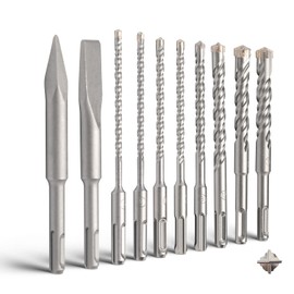 MOXPIFY SDS Plus Drill Bit Set Diameter 5 mm 5 mm 6 mm 6 mm 8 mm 12 mm 14 mm 16 mm and Chisel Set for Concrete and Masonry (10 Pieces)