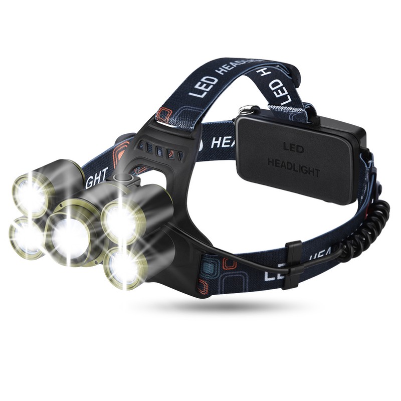 LED Headlamp Rechargeable Flashlight Brightest Waterproof 5 Lighting Modes Zoomable