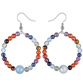 Nupuyai 7 Chakra Crystal Beads Dangle Earrings for Women, Hoop Earrings with Beads Round Stone Drop Earrings for Wedding Party Vacation