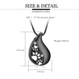 AIWENXI Pet Paw Print Teardrop Urn Necklace for Ashes for Dog/Cat Ash Keepsake Pendant for Cremation Memorial Jewellery for Women/Men