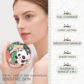CATKIN Panda Land Full Coverage Cushion Fondation, Breathable Hydrating Nourishing Poreless Face Makeup Save for Sensitive Skin,Sheer Finish (C02 Light Beige)