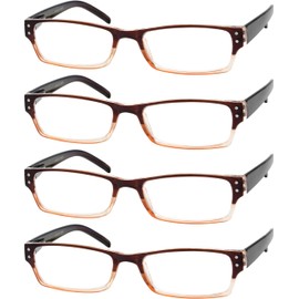 Eyekepper 4 Pack Classic Reading Glasses for Women and Men Two-Tone Readers Brown-Clear Frame +2.25