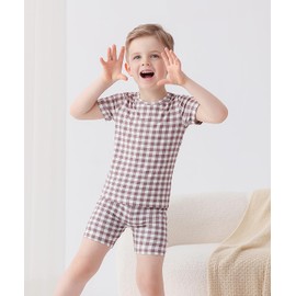 Bafeicao Bamboo Viscose Toddler Pajamas, Baby Boys Girls Summer Snug-Fit Sleepwear Daily, Khaki+Brown, 2-3T