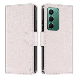 Shantime Leather Wallet Case Compatible with Oppo A5 5G Global CPH2735, Colorful Flip Cover with Card Holders Magnetic Closure Full Protection Shell(White)