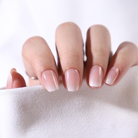 24pcs French Tip False Nails Short Stick on Nails Square Press on Nails MQ-XNPH1731-Gradient nude