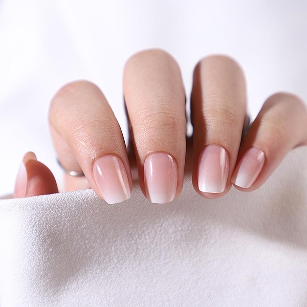 24pcs French Tip False Nails Short Stick on Nails Square