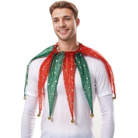 Adult Victorian Net Collar Pointed Clown Neck Accessories with Bell Carnival Costumes, red/green