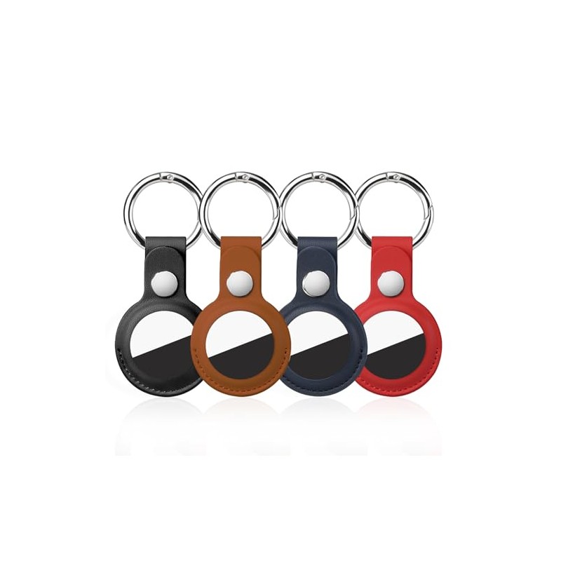 4 Pack PU Leather AirTag Holders with Metal Snap Keyring