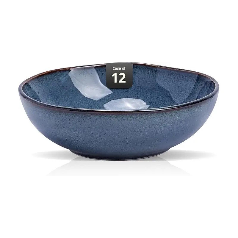 Organic 8in Serving Bowl Stoneware Ceramic Durable Blue Pasta Bowl