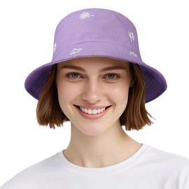 AYPOW Baumwolle Reversibel Damen Fischerhut Gänseblümchen Sonnenhut, Leichter Beideseitig Tragen Anglerhut Teenager Mädchen Fischerhüte, Faltbar Strandhut Mode Eimerhut für Camping Reisen Wandern