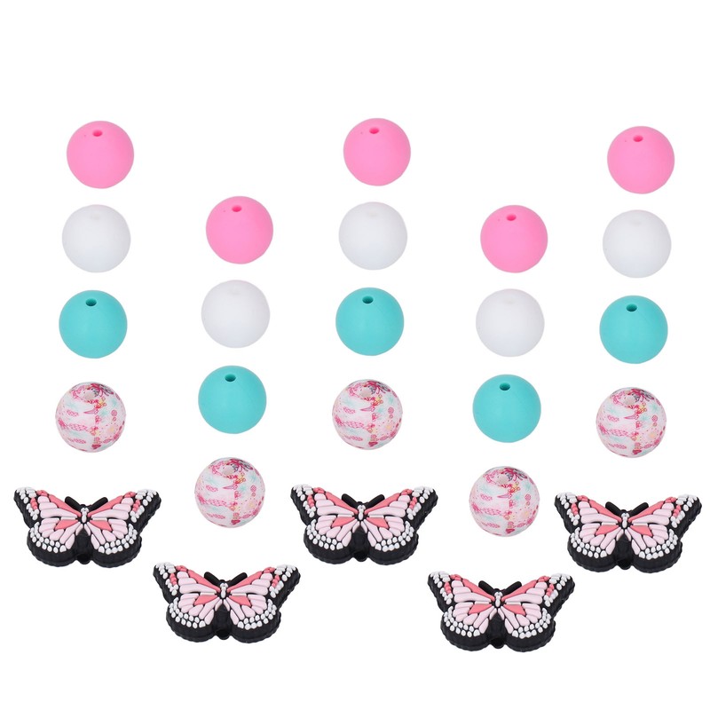 20Pcs Round Beads 5Pcs Butterfly Shaped Beads DIY Kit for