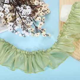 sourcing map 5.5 Yards Ruffle Lace Trim Ribbon 8cm/3" Pleated Organza Lace Edge Trim Sewing Lace Fabric Trim for DIY Craft Dress Clothing Wedding Gift Home Decoration, Green