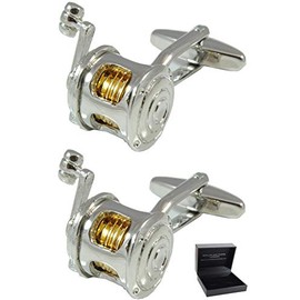 COLLAR AND CUFFS LONDON - High Quality Cufflinks with Gift Box - Fishing Reel - Stylish Brass - Maritime Fishing Rod - Silver Colour, Brass