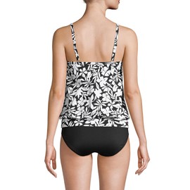 Lands' End Womens Chlorine Resistant Blouson Tankini Top Black Havana Floral Regular 6