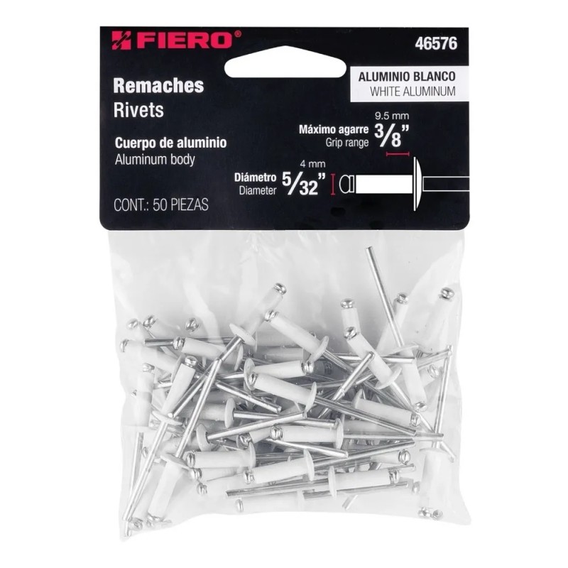 Bolsa C50 Remaches 532x38 Blancos Aluminio, Ala 516