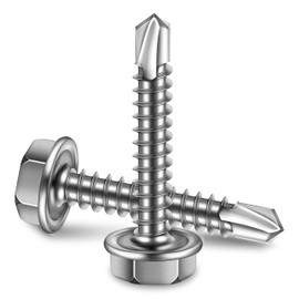 Self Drilling Screws for Metal, 100Pcs #8 x 1 Self Tapping Screws for Metal Plastic Wood, 410 Stainless Steel Hex Head Sheet Metal Screws, High-Strength Quick Self-Tapping Screws by Marysino