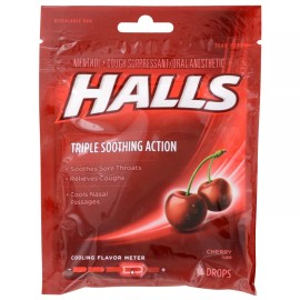 HALLS ~14 Cough Drops ~Cherry, Honey Lemon, or Citrus ~Menthol Throat Relief - Cherry (14 Drops)