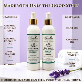 The Grecian Soap Company Goat Milk Lotion & Body Wash Set – Lavender Scent, 8oz each - Body Lotion & Face Wash, Moisturizing Skin Care Set for All Skin Types, Hydrating Skincare
