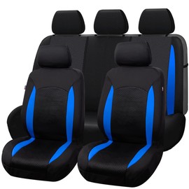 Flying Banner Car Seat Covers Front Seats Rear Bench Polyester car seat Protectors Easy installations Rear Bench Split Classic Man Lady Truck (Full Set Neoprene Blue, Full Set - Low Back - Neoprene)