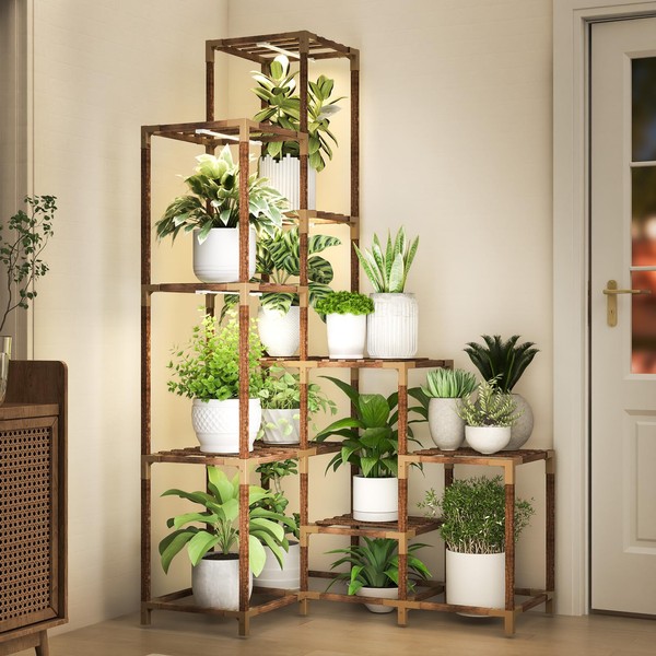 HOMKIRT Corner Plant Stand with Grow Lights, 14 Tier Tall
