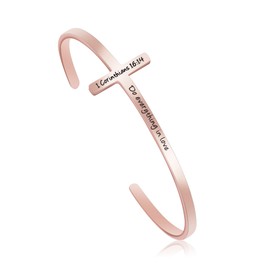 Do Everything In Love 1 Corinthians 16:14 Religious Rose Gold Bracelets for Women Christian Cross Cuff Baptism Faith Bible Verse Jewelry Christmas Birthday Gift