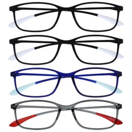 OPULIZE Ice RRRR61-1137 +1.00 Reading Glasses Pack of 4 Ultralight Frame Scratch-Resistant Matte Black Crystal Blue Crystal Grey Men Women