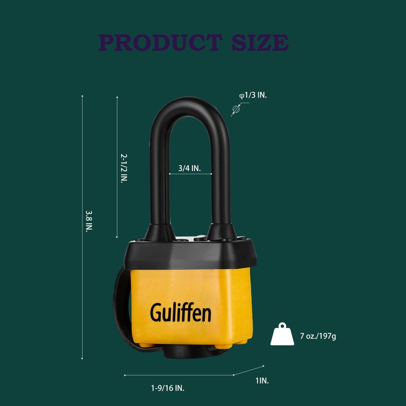 Guliffen Weatherproof Laminated Steel Padlock with Same Key, Outdoor Padlock
