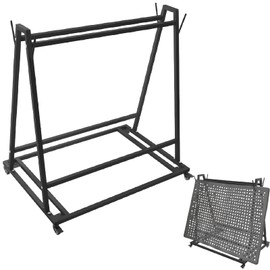 Pinelicorn Floor Mat Cart with Casters & Side Hanging Hooks, 40" L x 28" W x 42" H Floor Mat Wash Rack and Mat Transporter, Floor Mats Storage Rack & Cleaning Cart for Pool (Black)