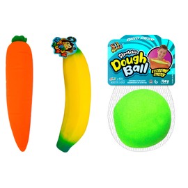 JA-RU Stretchy Banana, Carrot & Dough Ball. Sensory Toys (3 Pack) Stress Relief Toys | Fidget Toys for Kids and Adults. Autism, Anxiety, Therapy Squishy Toys & Party Favors. & Sticker 3342-3340-401s