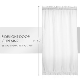 Melodieux White Semi Sheer Sidelight French Door Curtains 40 Inch Length, Linen Look Front Door Voile Drapes Patio Sliding Glass Door, 25 by 40 Inch, 2 Panels