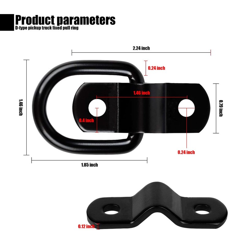 4 PCS Iron Galvanized D-Ring Pull Ring Hasp, D-Ring Fastening