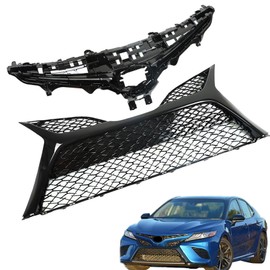 ANTUKO Front Upper Lower Bumper Grille Glossy Black Mesh 2Pcs Kit Grill without Sensor Holes Replacement for 2018 2019 2020 Camry SE XSE TO1200422 TO1036185