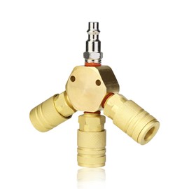 Melprisu Brass Air Splitter 1/4 Inch 3-Way Air Compressor Fittings Hex Style Air Compressor Manifold Quick Connect Fittings Brass Pneumatic Air Plug Kit (Yellow)