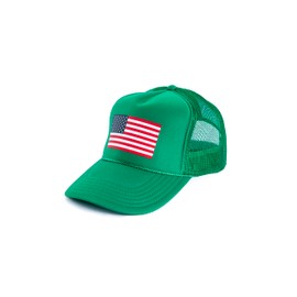 Ashen Fane USA Flag Polyester Foam 5 Panel High Crown Mesh Back Snapback Trucker Hat, Kelly, Ver.1