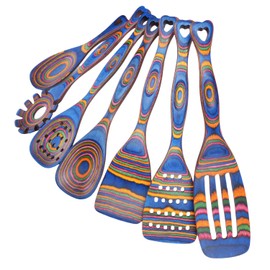 Gudamaye Pakkawood Wooden Cooking Utensils Set 7-Piece-Wooden Spoons for cooking, Wooden Utensil set with Ergonomic Non-Slip Handles, Heat-Resistant & Stylish Cooking Spoons, Non-Stick Spoon