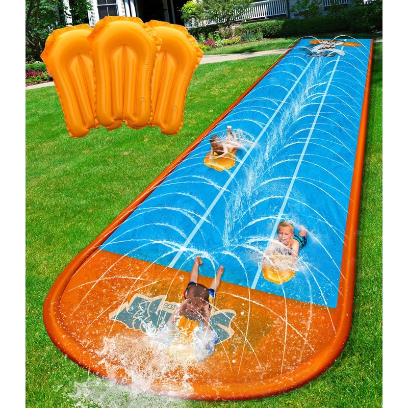 Extra-Wide Backyard Water Slide with Dual Sprayers & 2 Bodyboards