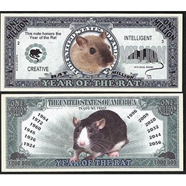 Lot of 100 bills Rat Million Dollar Bill, Year of the Rat Chinese Zodiac New Year