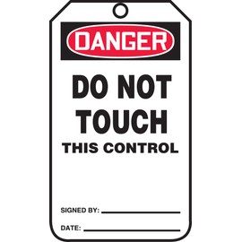 Accuform MDT211CTM PF-Cardstock Safety Tag, Legend "Danger Do Not Touch This Control", 5.75" Length x 3.25" Width x 0.010" Thickness, Red/Black on White (Pack of 5)