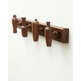 Wall-Mounted Coat Rack with 4 Adjustable Vase-Shaped Hooks – Black Walnut Customizable Sliding Hook Spacing, Wooden Organizer for Entryway, Bedroom, Bathroom, or Kitchen – Modern Minimalist Design