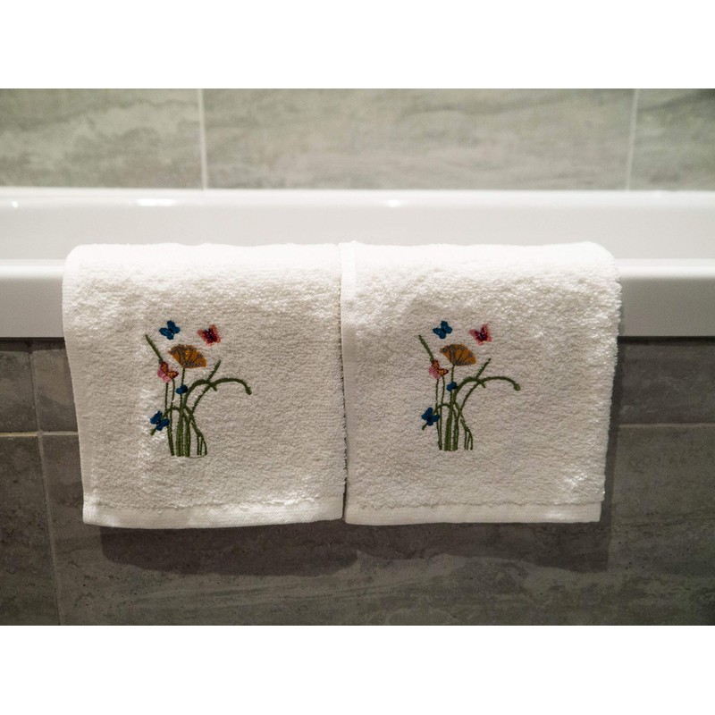Lex's Linens Floral & Butterfly Embroidered Towels (Set of 2
