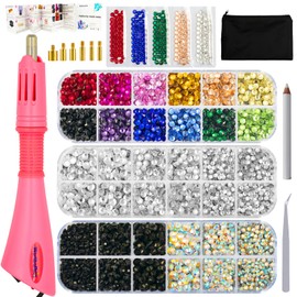 Hotfix Applicator Bedazzler Kit with Rhinestones 5200 Pcs, Hot Fix Bedazzling Kit Crystals Rhinestone Applicator Tool for Clothing, Clothes, Fabric, Shirt, Heat Pen Bedazzle Gems Setter Wand with Tips