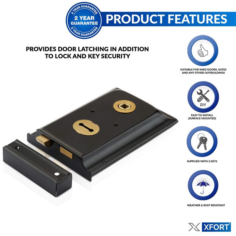 XFORT® Traditional 6" x 4" Rimlock, Surface Mounted Rim Sashlock