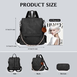 Puwuzixi Backpack Women's Waterproof Anti-Theft Lightweight PU Fashion Travel Multipurpose Convertible Purse Shoulder Bag Handbag Women Backpack, black, L