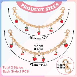 HINZIC 2PCS Fruit Bag Charm Chain, Strawberry Cherry Enamel Pendant Purse Strap Extender, Cute Replacement Purse Chain for Shoulder Bags, Handbags, Crossbody Bags - 2 Sizes