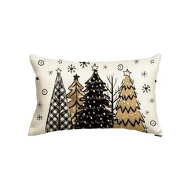 AVOIN colorlife Watercolor Brown and Black Christmas Trees Snowflake Throw Pillow Cover, 12 x 20 Inch Seasonal Winter Holiday Cushion Case Decoration for Sofa Couch